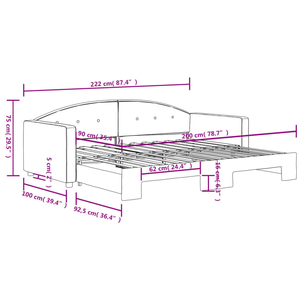 vidaXL Καναπές Κρεβάτι Συρόμενος Μαύρος 90 x 200 εκ. Βελούδινος