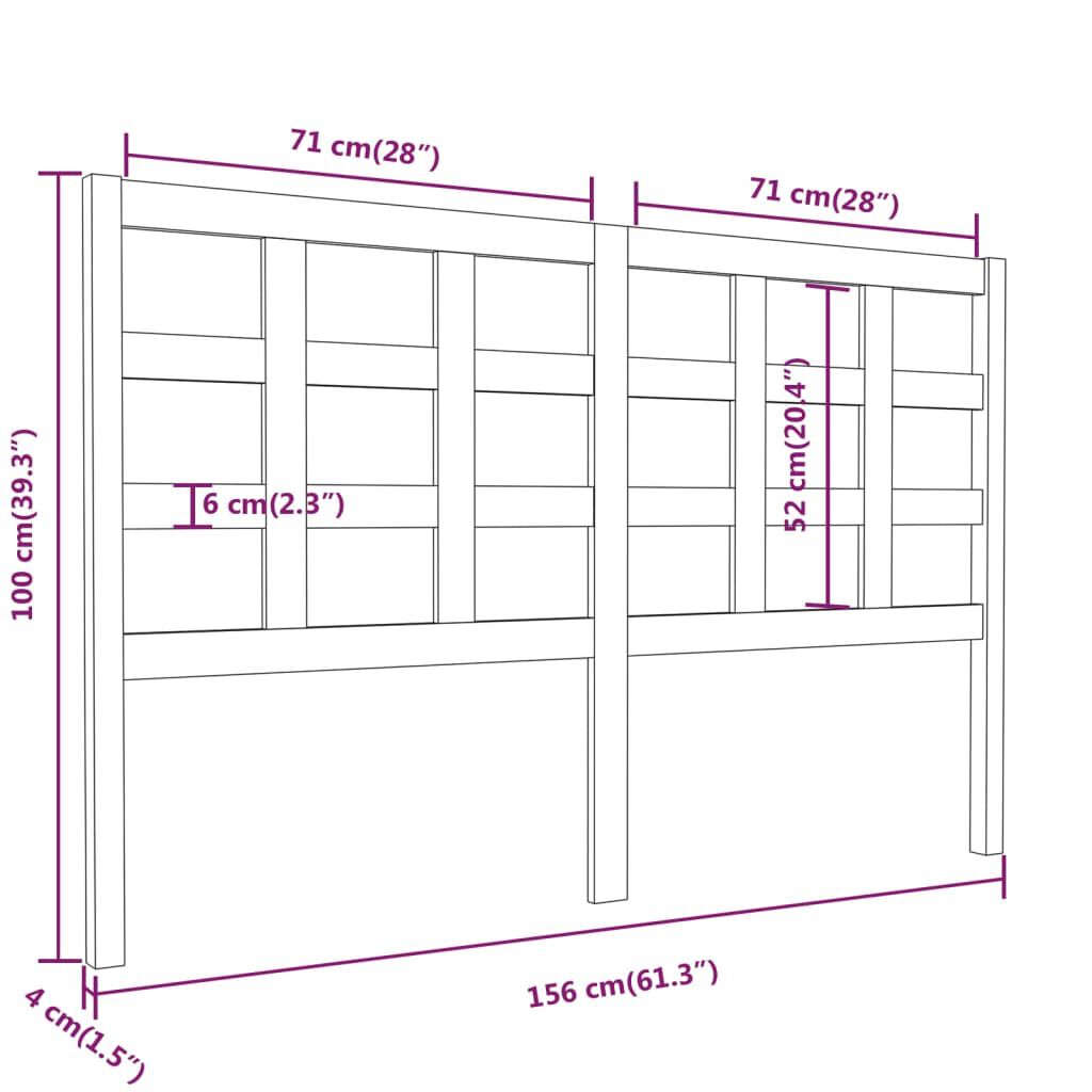 vidaXL Κεφαλάρι Κρεβατιού Μαύρο 156 x 4 x 100 εκ. Μασίφ Ξύλο Πεύκου