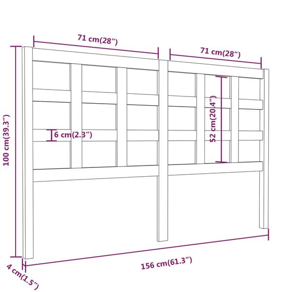 vidaXL Κεφαλάρι Κρεβατιού Μαύρο 156 x 4 x 100 εκ. Μασίφ Ξύλο Πεύκου