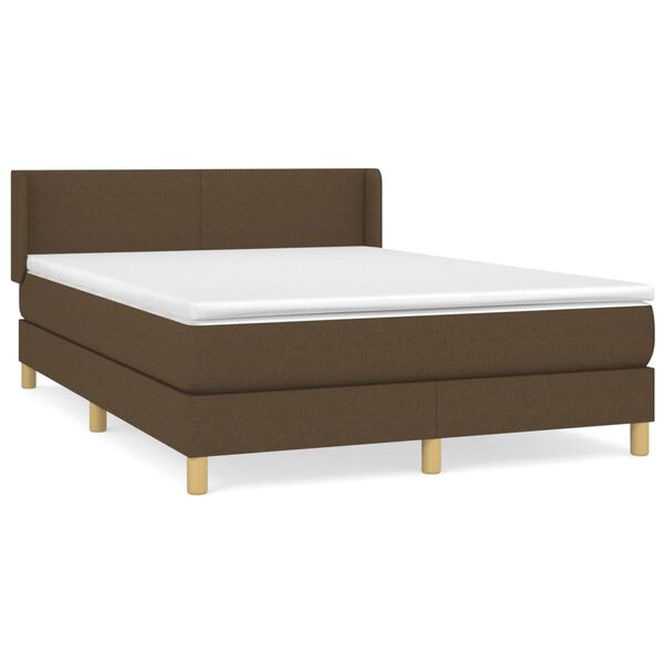 vidaXL Κρεβάτι Boxspring με Στρώμα Σκούρο Καφέ 140x190 εκ. Υφασμάτινο