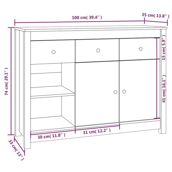 vidaXL Συρταριέρα Λευκή 100x35x74 εκ. από Μασίφ Ξύλο Πεύκου