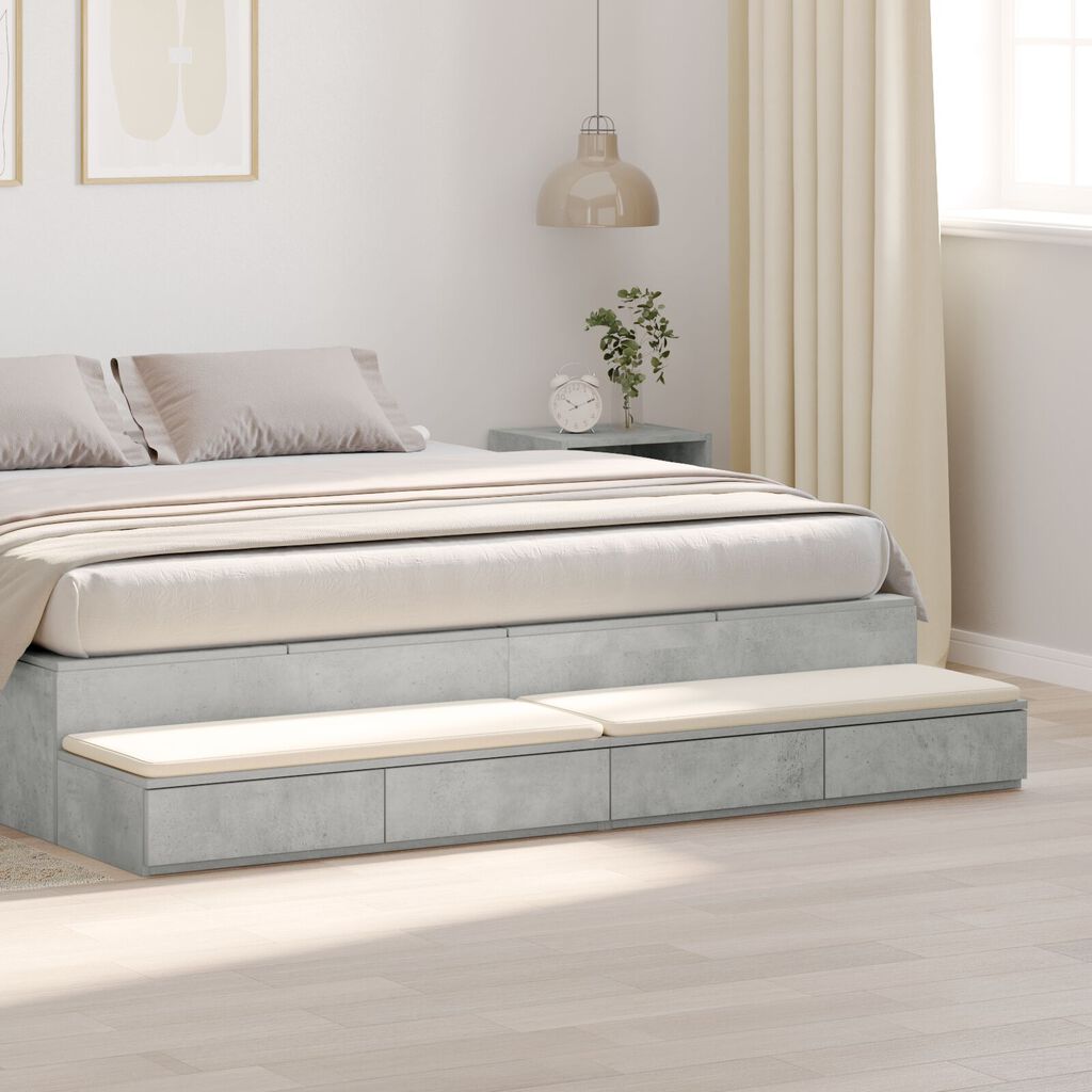vidaXL Συρτάρια Κρεβατιού Γκρι Σκυρόδεμα 200x36,5x16,5 εκ. MDF