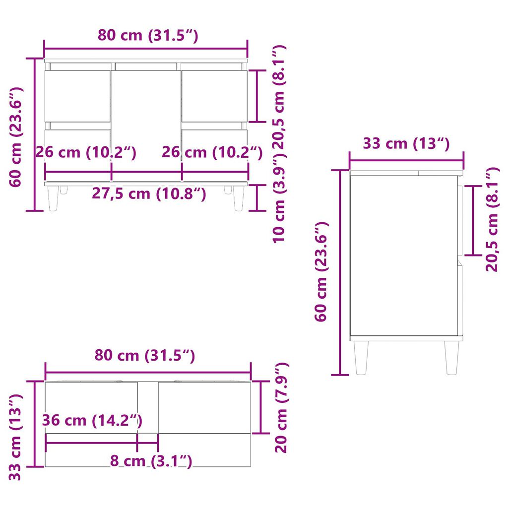 vidaXL Ντουλάπι μπαταρίας Μαύρη Δρυς 80x33x60 εκ Επεξεργασμένο Ξύλο