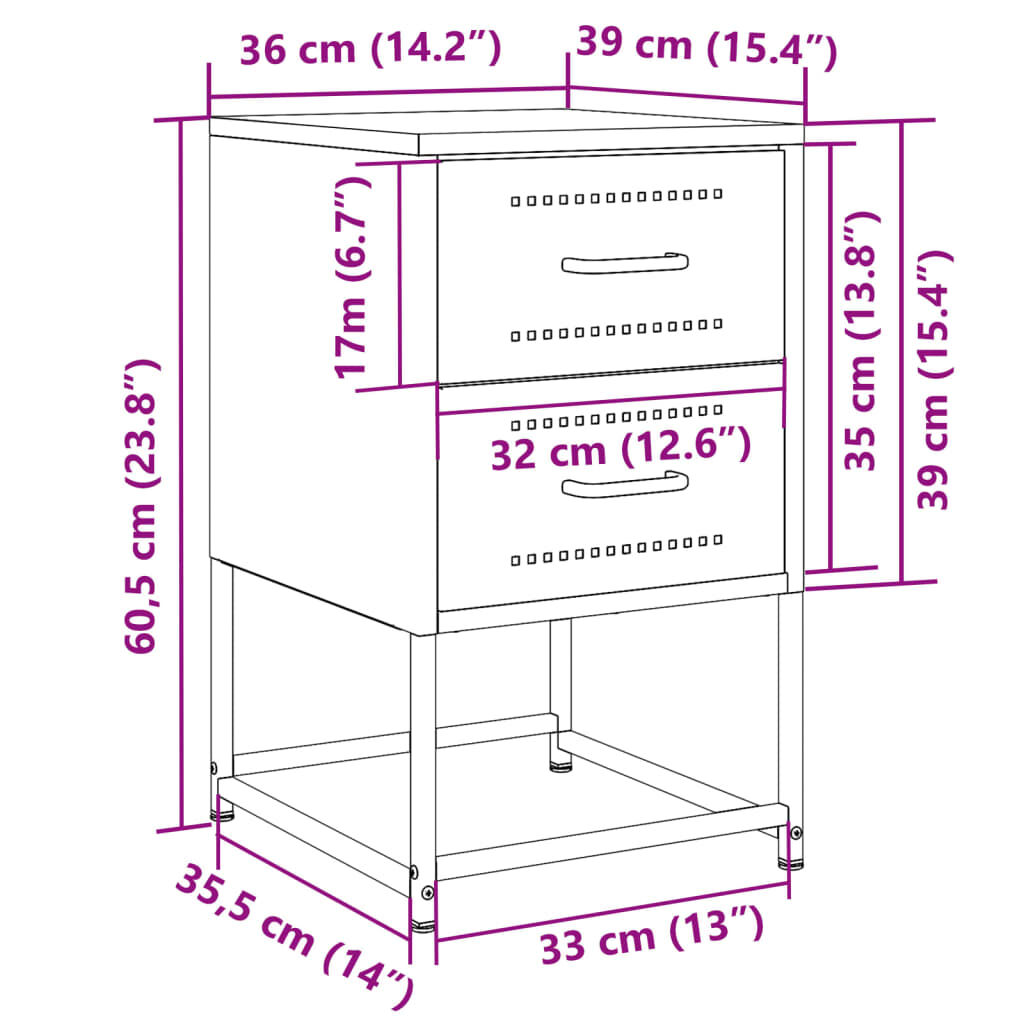 vidaXL Κομοδίνα 2 τεμ. Ανθρακί 36 x 39 x 60,5 εκ. Ατσάλινο