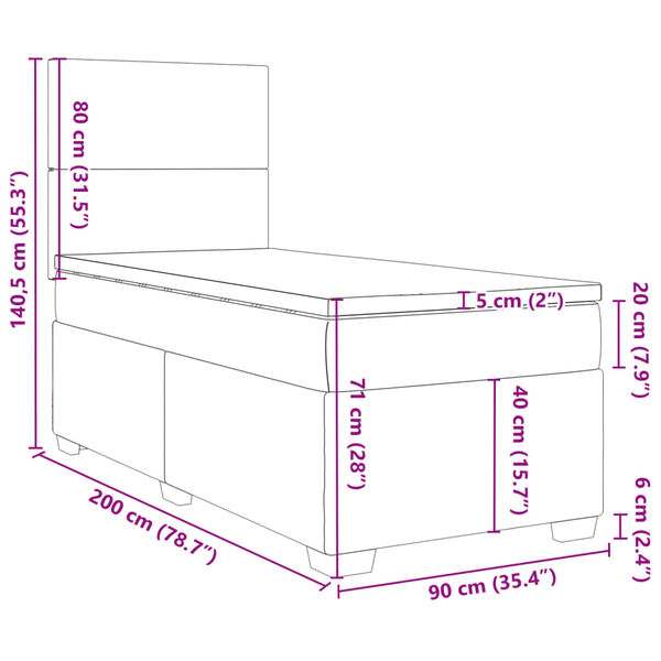vidaXL Κρεβάτι Boxspring με Στρώμα Σκούρο Πράσινο 90x200 εκ. Βελούδινο