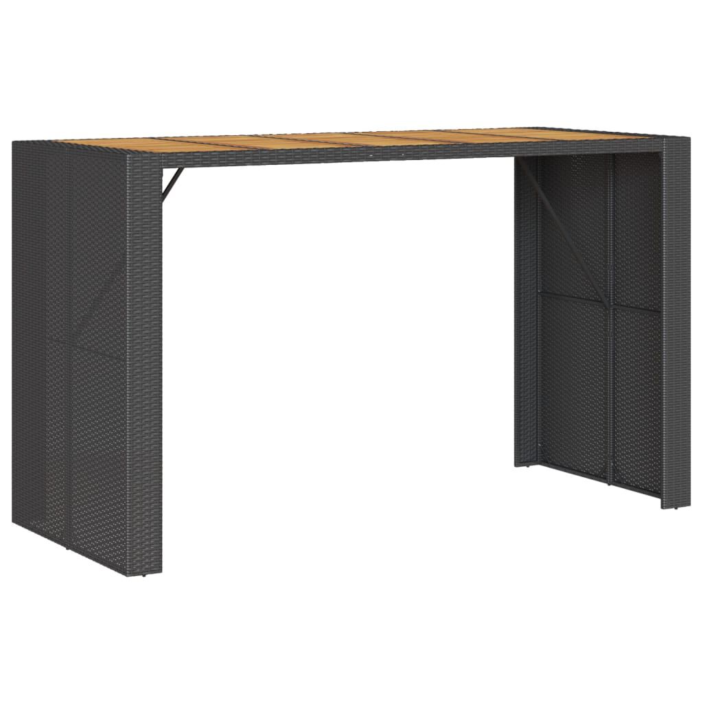 vidaXL Τραπέζι Μπαρ Κήπου Επιφ. Ακακίας Μαύρο 185x80x110εκ Συνθ. Ρατάν