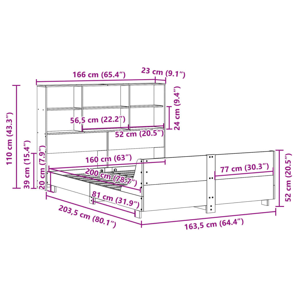 vidaXL Σκελετός Κρεβατιού Χωρίς Στρώμα 160x200 εκ Μασίφ Ξύλο Πεύκου