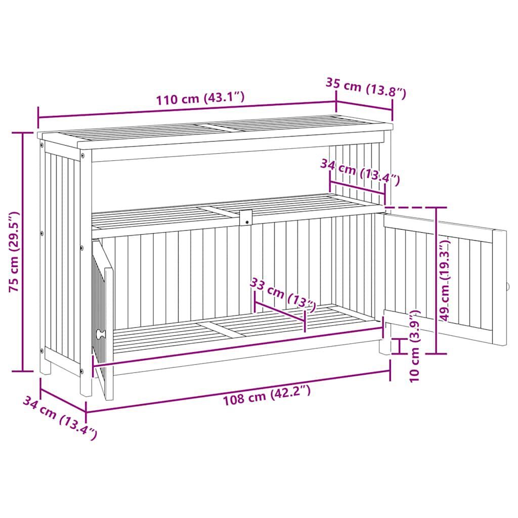 vidaXL Τραπέζι Κονσόλα Κήπου 110 x 35 x 75 εκ. από Μασίφ Ξύλο Ακακίας