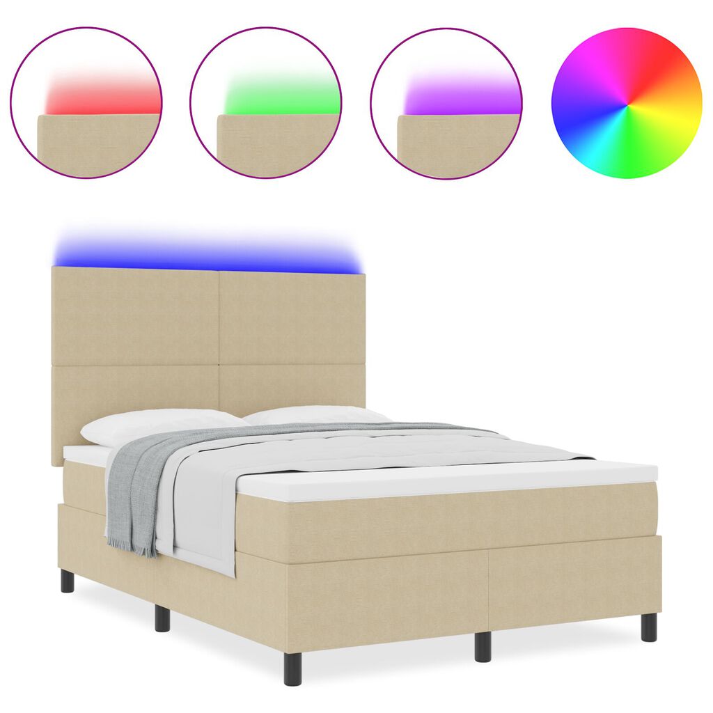 vidaXL Κρεβάτι Box Spring με Στρώμα & LED Φως Πράσινο Γκρί 140x200 εκ Ύφασμα Κορδέλας