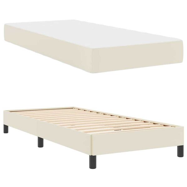 vidaXL Κρεβάτι με στρώμα Κρεμ 90 x 200 cm Τεχνητό δέρμα