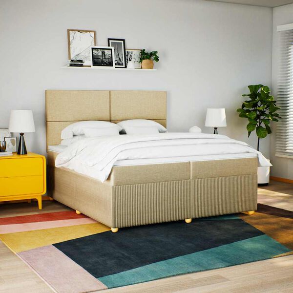 vidaXL &Kappa;&rho;&epsilon;&beta;ά&tau;&iota; Boxspring &mu;&epsilon; &Sigma;&tau;&rho;ώ&mu;&alpha; &Kappa;&rho;&epsilon;&mu; 200x200 &epsilon;&kappa;. &Upsilon;&phi;&alpha;&sigma;&mu;ά&tau;&iota;&nu;&omicron;