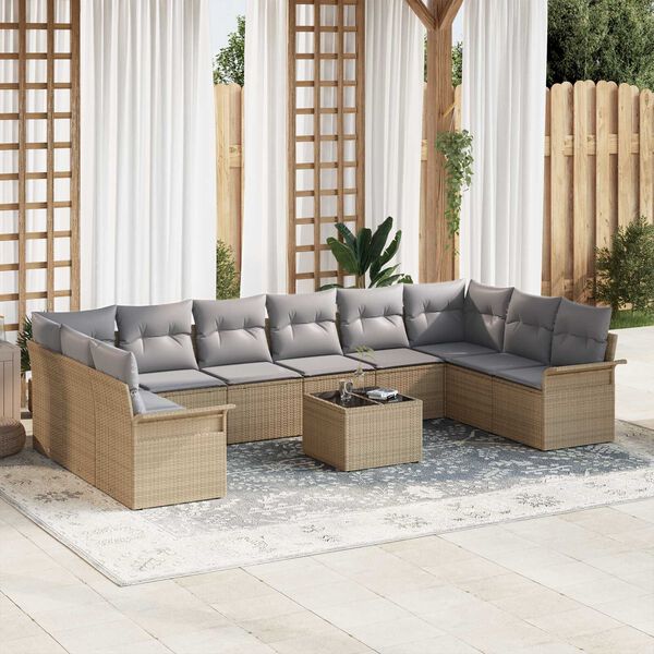 vidaXL Σετ Καναπέ Κήπου με μαξιλάρι 11 pcs Μαύρο Πολυ ράταν