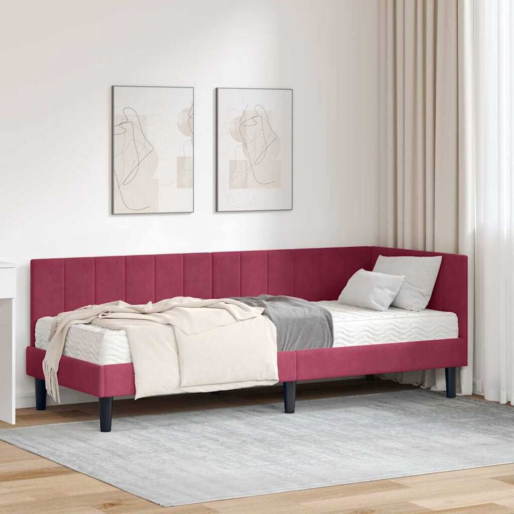 vidaXL Κρεβάτι Γωνίας με στρώμα Μπορντό 80 x 200 cm Βελούδο