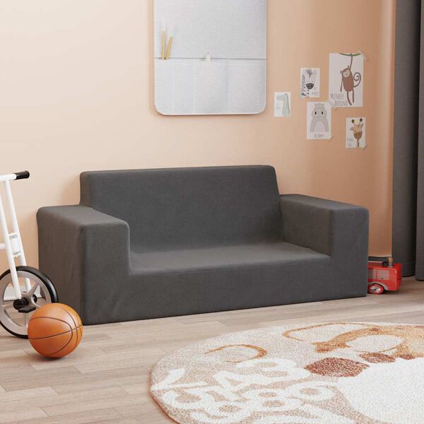 vidaXL Καναπές Παιδικός Διθέσιος Ανθρακί από Μαλακό Βελουτέ Ύφασμα