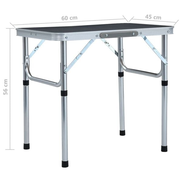 vidaXL Τραπέζι Κάμπινγκ Πτυσσόμενο Γκρι 60 x 45 εκ. Αλουμινίου