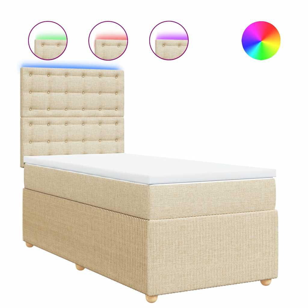 vidaXL Κρεβάτι Boxspring με Στρώμα Κρεμ 90x190 εκ.Υφασμάτινο