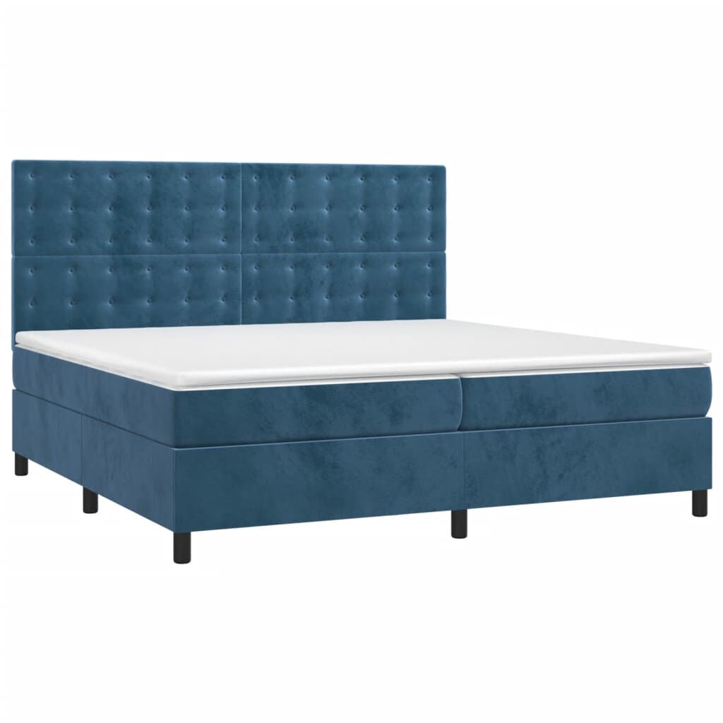 vidaXL Κρεβάτι Boxspring με Στρώμα & LED Σκ. Μπλε 200x200εκ. Βελούδινο