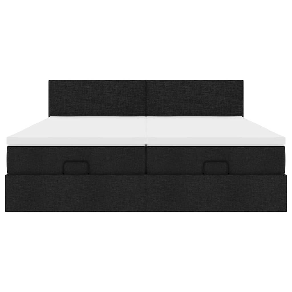 vidaXL Οθωμανικό κρεβάτι με στρώματα & LEDs Μαύρο ύφασμα 180x200cm
