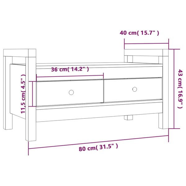 vidaXL Πάγκος Εργασίας Μελί Καφέ 80x40x43 εκ. Μασίφ Ξύλο Πεύκο