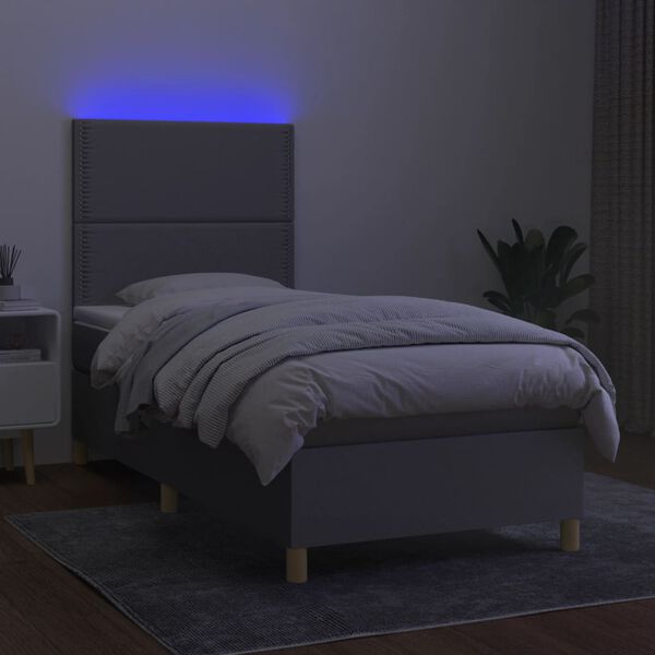 vidaXL Κρεβάτι Boxspring με Στρώμα & LED Αν.Γκρι 80x200 εκ. Υφασμάτινο
