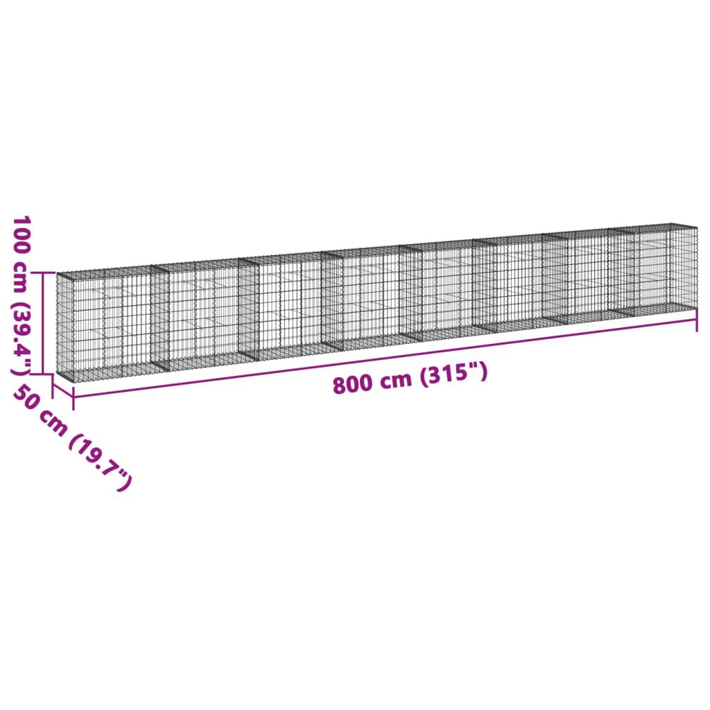 vidaXL Συρματοκιβώτιο με Κάλυμμα 800x50x100εκ. από Γαλβανισμένο Χάλυβα