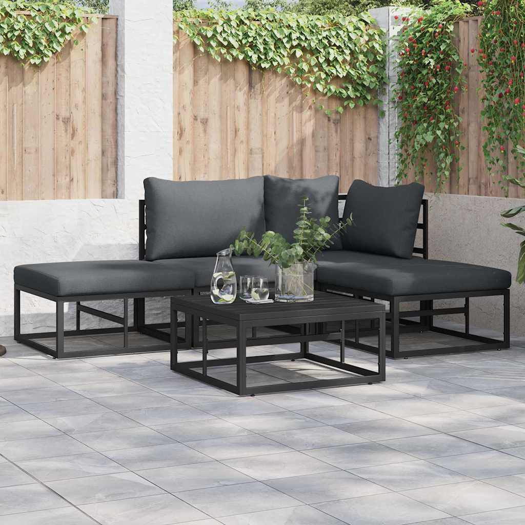 vidaXL Σετ Καναπέ Κήπου με μαξιλάρι 5 pcs Μαύρο Αλουμίνιο