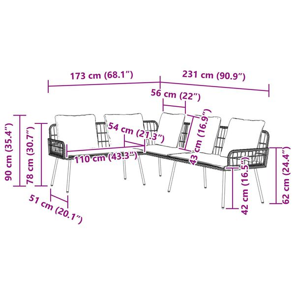 vidaXL L-Σχηματισμένος Καναπές Φυσικός 231x173x78 εκ Συνθετικό Ρατάν