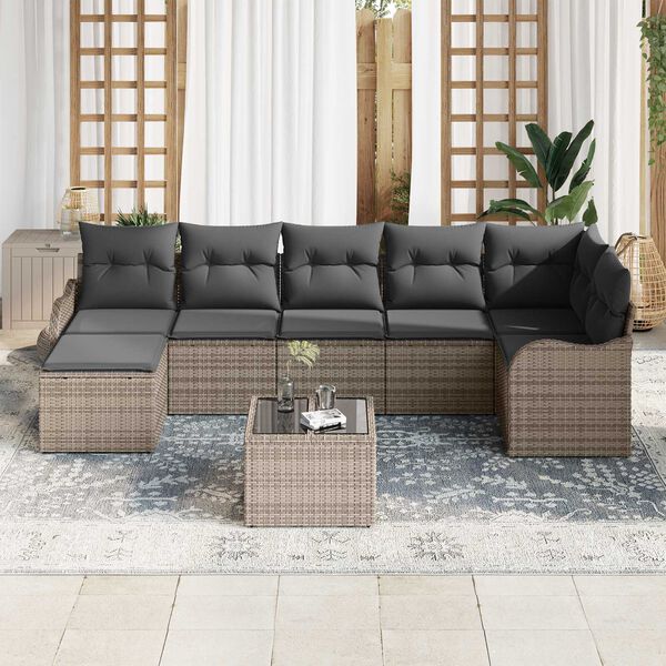 vidaXL Σετ Καναπέ Κήπου με μαξιλάρι 8 pcs Γκρι Πολυ ράταν