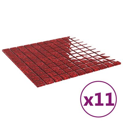 vidaXL Μωσαϊκά Πλακάκια 11 τεμ. Κόκκινα 30 x 30 εκ. Γυάλινα