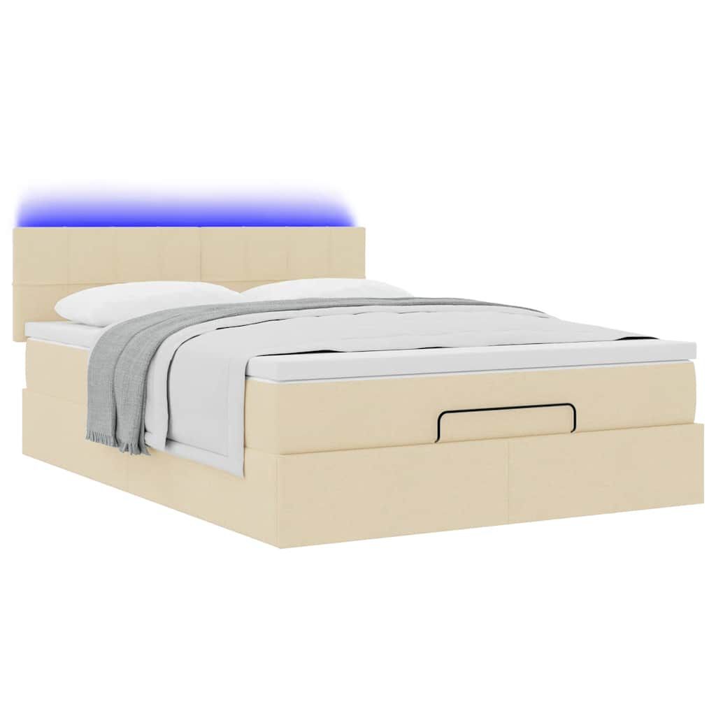 vidaXL Οθωμανικό κρεβάτι με στρώμα & LEDs Cream 140x200 cm Ύφασμα