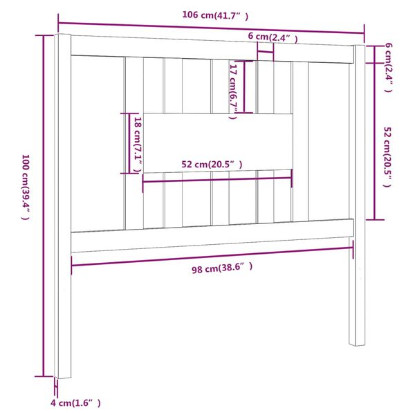 vidaXL Κεφαλάρι Μαύρο 106 x 4 x 100 εκ. Μασίφ Ξύλο Πεύκου