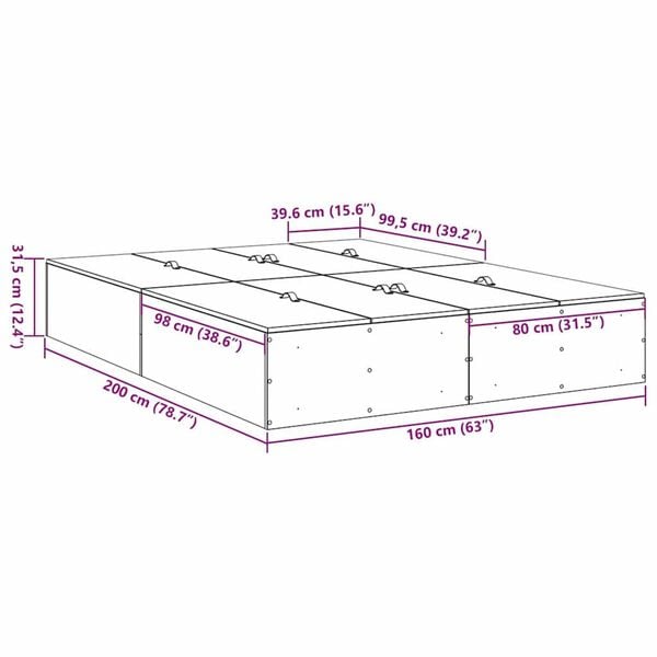 vidaXL Σκελετός Κρεβατιού artisan δρυς 200 x 160 x 31.5 εκ.