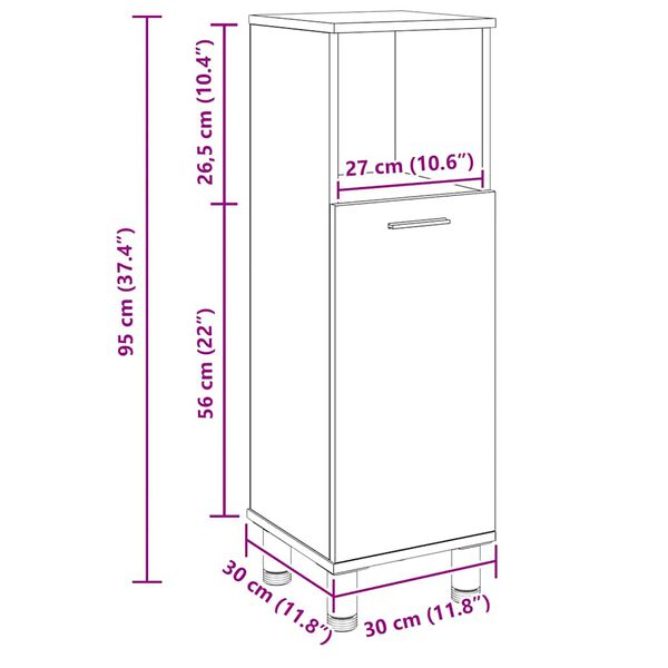 vidaXL Ντουλάπι Μπάνιου Τεχνίτης Δρυς 30x30x95 εκ. Επεξεργασμένο Ξύλο