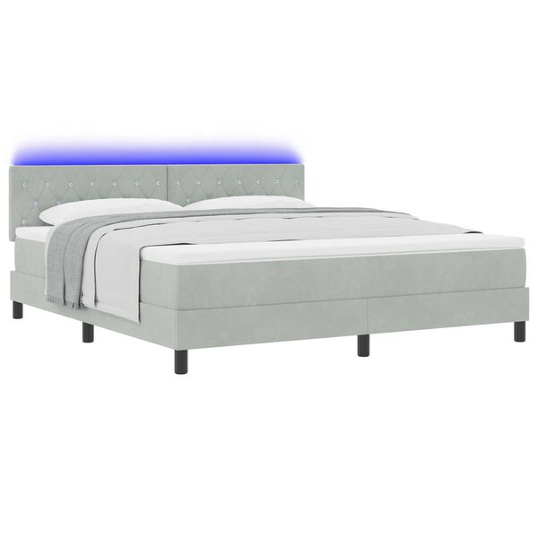 vidaXL Κρεβάτι Box Spring με στρώμα & LED Φωτισμός Γκρι Ανοιχτό 180x200 εκ Βελούδο