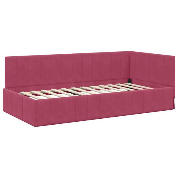 vidaXL Κρεβάτι Γωνίας με στρώμα Μπορντό 90 x 190 cm Βελούδο