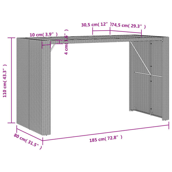vidaXL Τραπέζι Μπαρ Κήπου Επιφ. Ακακίας Μαύρο 185x80x110εκ Συνθ. Ρατάν