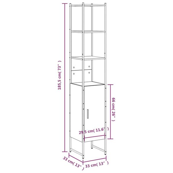 vidaXL Ντουλάπι Μπάνιου Καπνιστή Δρυς 33x33x185,5 εκ. Επεξεργ. Ξύλο