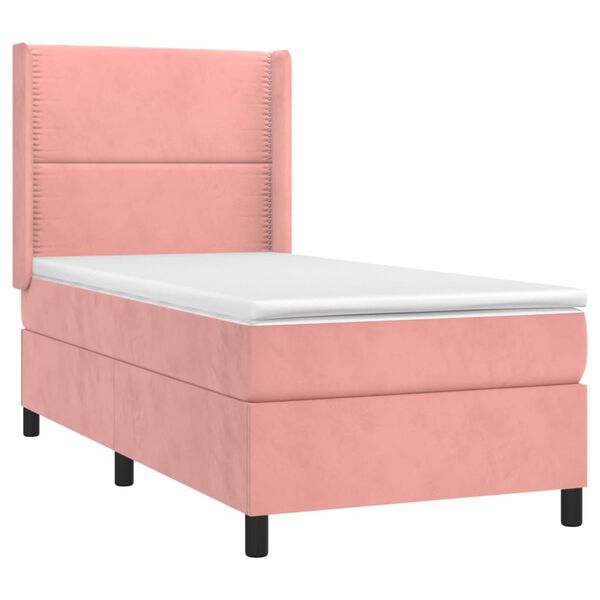 vidaXL Κρεβάτι Boxspring με Στρώμα Ροζ 90x200 εκ. Βελούδινο