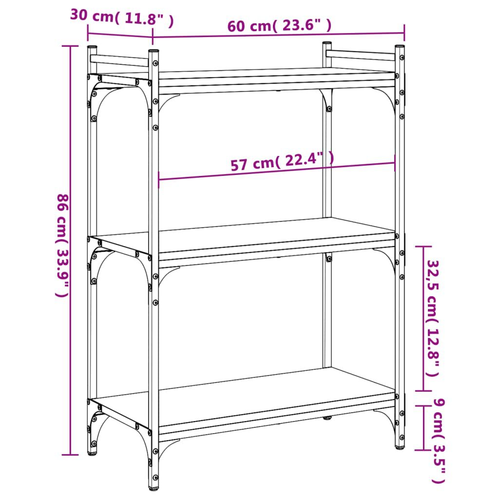 vidaXL Βιβλιοθήκη 3 Επιπέδων Μαύρη 60 x 30 x 86 εκ. από Επεξεργ. Ξύλο