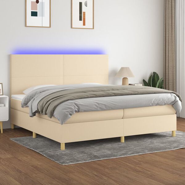vidaXL &Kappa;&rho;&epsilon;&beta;ά&tau;&iota; Boxspring &mu;&epsilon; &Sigma;&tau;&rho;ώ&mu;&alpha; & LED &Kappa;&rho;&epsilon;&mu; 200x200 &epsilon;&kappa;. &Upsilon;&phi;&alpha;&sigma;&mu;ά&tau;&iota;&nu;&omicron;