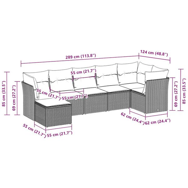 vidaXL Σαλόνι Κήπου Σετ 7 Τεμαχίων Γκρι Συνθετικό Ρατάν με Μαξιλάρια
