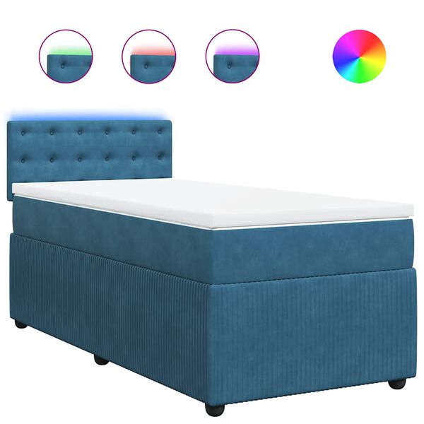 vidaXL Κρεβάτι Boxspring με Στρώμα Μπλε 90x190 εκ. Βελούδινο