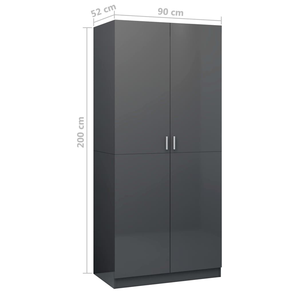 vidaXL Ντουλάπα Γυαλιστερό Γκρι 90 x 52 x 200 εκ. από Μοριοσανίδα