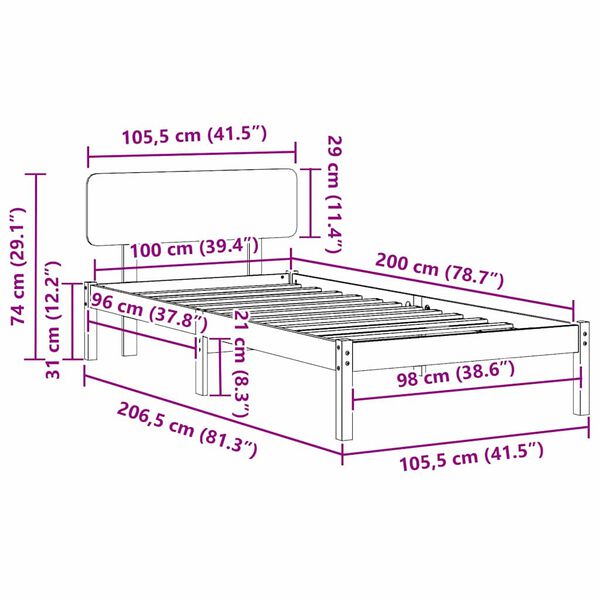 vidaXL Σκελετός Κρεβατιού Φυσικό 100 x 200 cm Μασίφ ξύλο πεύκου