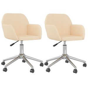 vidaXL Καρέκλες Τραπεζαρίας Περιστρεφόμενες 2 τεμ. Κρεμ Υφασμάτινες