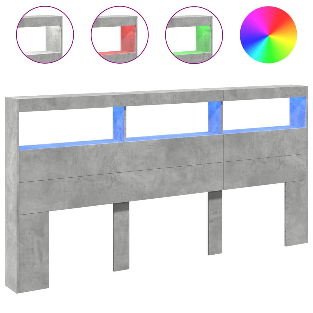 vidaXL Κεφαλάρι με Αποθηκ. Χώρο & LED Γκρι Σκυρ. 200x17x102 εκ.