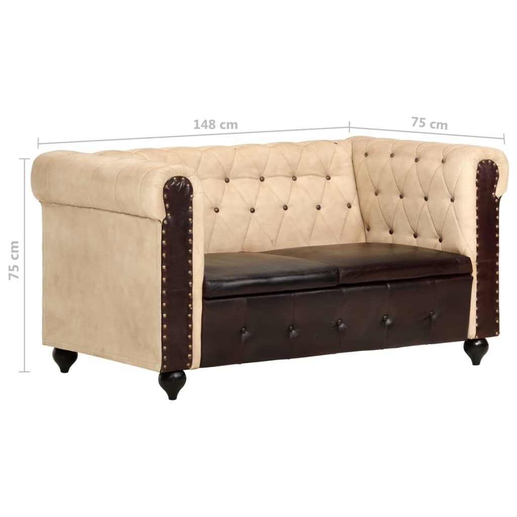 vidaXL Καναπές Διθέσιος Chesterfield Καφέ από Γνήσιο Δέρμα