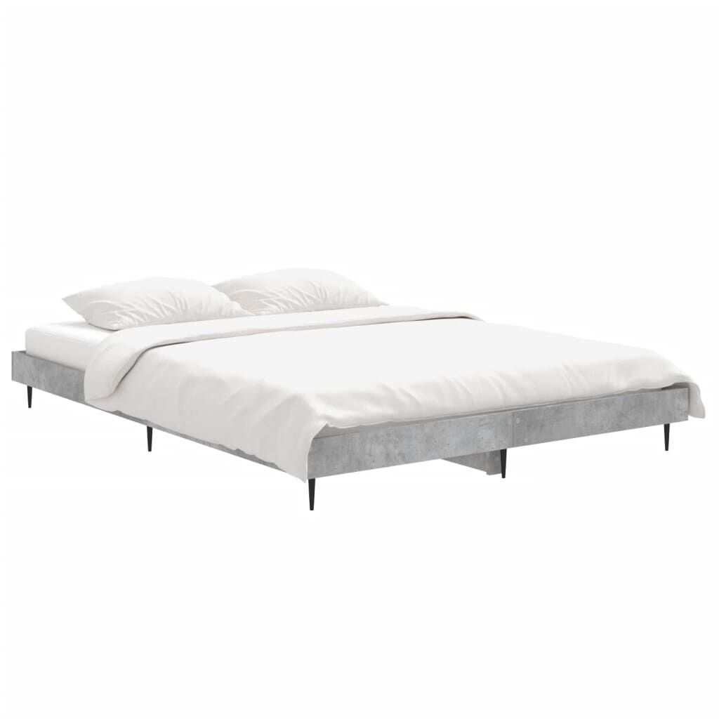 vidaXL Πλαίσιο Κρεβατιού Γκρι Σκυροδέματος 135x190 εκ. Επεξεργ. Ξύλο