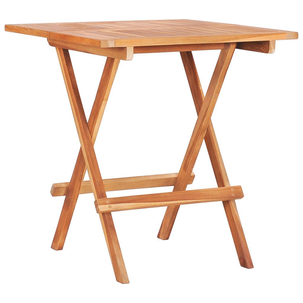 vidaXL Σετ Επίπλων Mπιστρό 3 τεμ Μασίφ Ξύλο Teak & Γκρι Καρό Μαξιλάρια