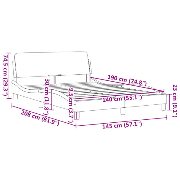 vidaXL Πλαίσιο Κρεβατιού με Κεφαλάρι Γκρι 140x190εκ. Συνθετικό Δέρμα
